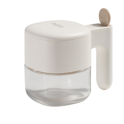 Glass Herb Jar - Spice Jar - Sugar Bowl - Salt Shaker - Storage Jar - Kitchen Organizer - Airtight - Moisture Proof - Spice Storage - Pepper Shaker - Seasoning Holder - With Handle - Refillable - Countertop Accessories - White - 1 Piece.