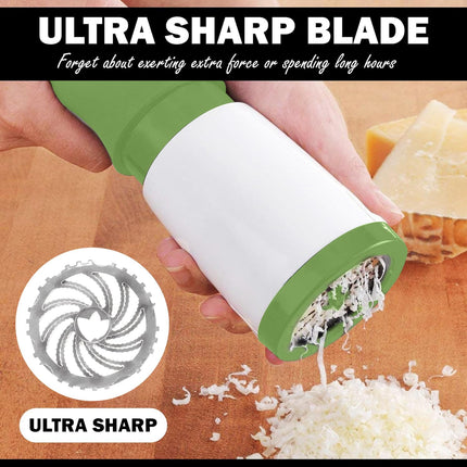 Cheese Mill - Cheese Grater - Parmesan Grater - Herb Mill - Manual Grater - Nut Grinder - Chocolate Grater - Kitchen Aid - Rotating Grater - Kitchen Utensils - Stainless Steel Blades - Hard Cheese Mill - Dishwasher Safe - White and Green - 1 Piece.