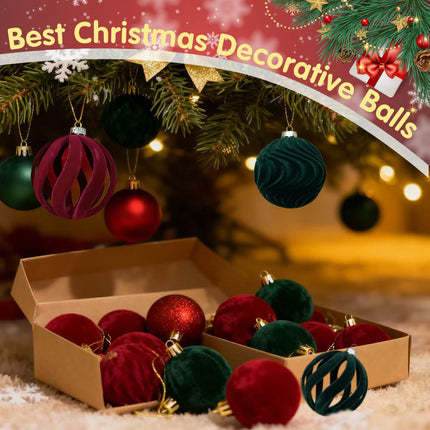 Christmas Ball Set - Velvet Christmas Balls - Unbreakable Christmas Decorations - Velvet Pendants - Christmas Tree Decorations - Luxury Christmas Decorations - Christmas Tree Pendants - Plastic Balls - Atmospheric Decoration - Christmas Ornaments - Dark R.