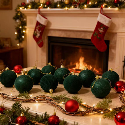 Christmas Ball Set - Velvet Christmas Balls - Unbreakable Christmas Decorations - Velvet Pendants - Christmas Tree Decorations - Luxury Christmas Decorations - Christmas Tree Pendants - Plastic Balls - Atmospheric Decoration - Christmas Ornaments - Dark R.