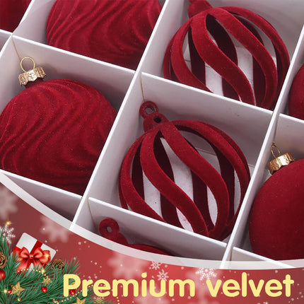 Christmas Ball Set - Velvet Christmas Balls - Unbreakable Christmas Decorations - Velvet Pendants - Christmas Tree Decorations - Luxury Christmas Decorations - Christmas Tree Pendants - Plastic Balls - Atmospheric Decoration - Christmas Ornaments - Dark R.