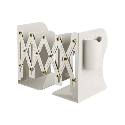 Bookend - Desk Organizer - Book Rack - Book Stand - Book Holder - Office - School Supplies - Magazine Rack - Desk Accessories - Metal Bookends - Office Supplies - Extendable - White - 1 Piece.