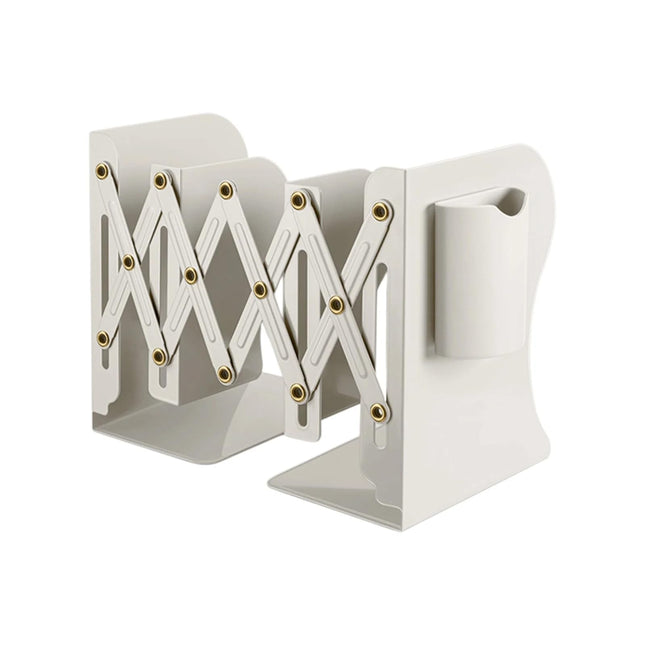 Bookend - Desk Organizer - Book Rack - Book Stand - Book Holder - Office - School Supplies - Magazine Rack - Desk Accessories - Metal Bookends - Office Supplies - Extendable - White - 1 Piece.