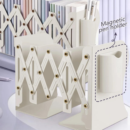 Bookend - Desk Organizer - Book Rack - Book Stand - Book Holder - Office - School Supplies - Magazine Rack - Desk Accessories - Metal Bookends - Office Supplies - Extendable - White - 1 Piece.