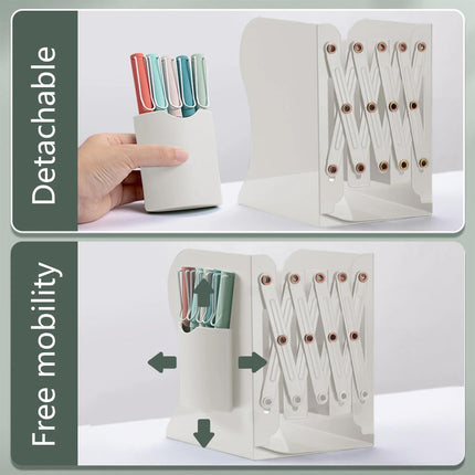 Bookend - Desk Organizer - Book Rack - Book Stand - Book Holder - Office - School Supplies - Magazine Rack - Desk Accessories - Metal Bookends - Office Supplies - Extendable - White - 1 Piece.