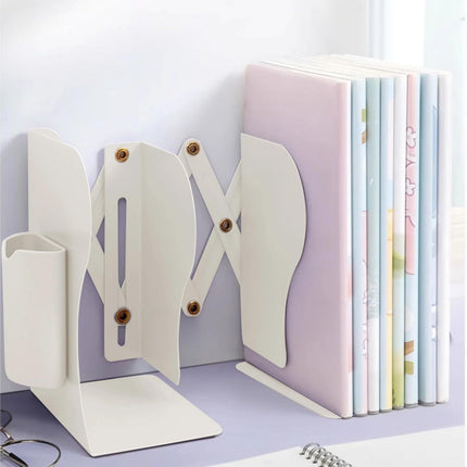 Bookend - Desk Organizer - Book Rack - Book Stand - Book Holder - Office - School Supplies - Magazine Rack - Desk Accessories - Metal Bookends - Office Supplies - Extendable - White - 1 Piece.