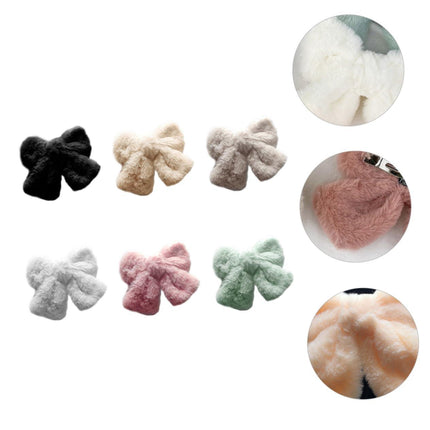 Hair Clip - Hairpin - Hair Bow - Large Bow - Hair Accessories Girls - Hair Accessories Women - Plush - Fluffy - Winter Accessories - Gift For Women - Clip - Soft - Black Beige Gray White Pink And Green - 6 Pieces.