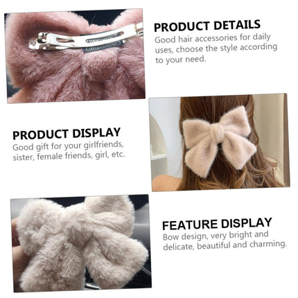 Hair Clip - Hairpin - Hair Bow - Large Bow - Hair Accessories Girls - Hair Accessories Women - Plush - Fluffy - Winter Accessories - Gift For Women - Clip - Soft - Black Beige Gray White Pink And Green - 6 Pieces.