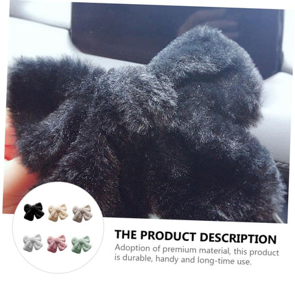Hair Clip - Hairpin - Hair Bow - Large Bow - Hair Accessories Girls - Hair Accessories Women - Plush - Fluffy - Winter Accessories - Gift For Women - Clip - Soft - Black Beige Gray White Pink And Green - 6 Pieces.
