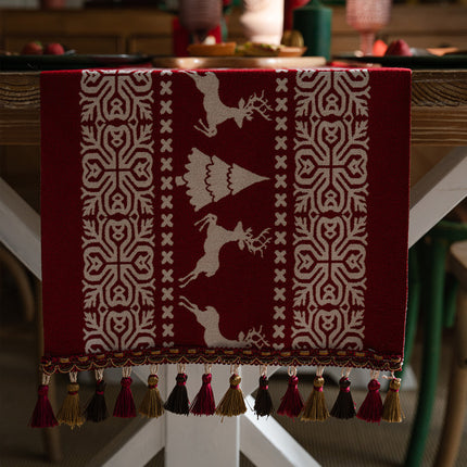 Christmas Table Runner - Christmas Tablecloth - Christmas Table Decoration - Christmas Decoration - Table Decoration - Reindeer - Christmas Tree - Snowflake - Holidays - Luxury Dinner - Winter - 35 x 180 cm - Red White - 1 Piece.