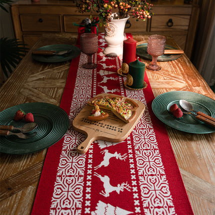 Christmas Table Runner - Christmas Tablecloth - Christmas Table Decoration - Christmas Decoration - Table Decoration - Reindeer - Christmas Tree - Snowflake - Holidays - Luxury Dinner - Winter - 35 x 180 cm - Red White - 1 Piece.