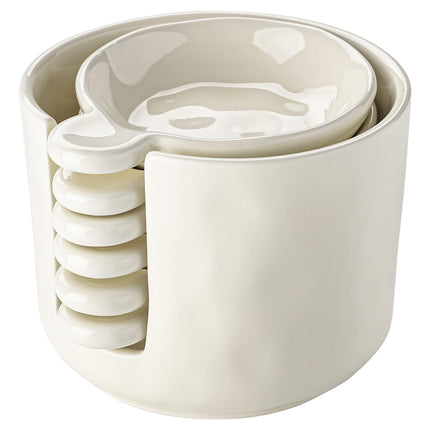 Sauce bowls - Tapas bowls - Dip bowls - Drinks bowls - Soy sauce bowl - Amuse bowls - Serving bowls - Gourmet - Snack bowls - Tableware - Ceramic Stackable with holder - White - 6 pieces.