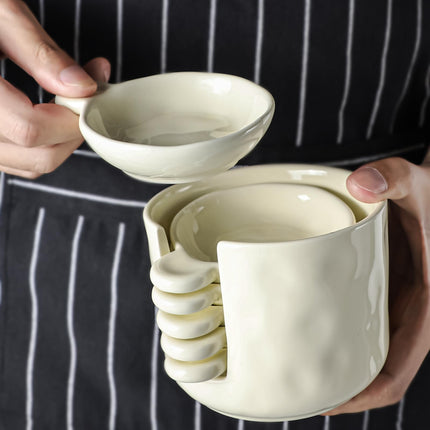 Sauce bowls - Tapas bowls - Dip bowls - Drinks bowls - Soy sauce bowl - Amuse bowls - Serving bowls - Gourmet - Snack bowls - Tableware - Ceramic Stackable with holder - White - 6 pieces.
