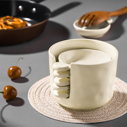 Sauce bowls - Tapas bowls - Dip bowls - Drinks bowls - Soy sauce bowl - Amuse bowls - Serving bowls - Gourmet - Snack bowls - Tableware - Ceramic Stackable with holder - White - 6 pieces.