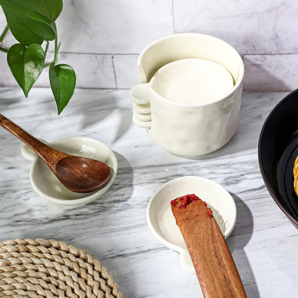 Sauce bowls - Tapas bowls - Dip bowls - Drinks bowls - Soy sauce bowl - Amuse bowls - Serving bowls - Gourmet - Snack bowls - Tableware - Ceramic Stackable with holder - White - 6 pieces.