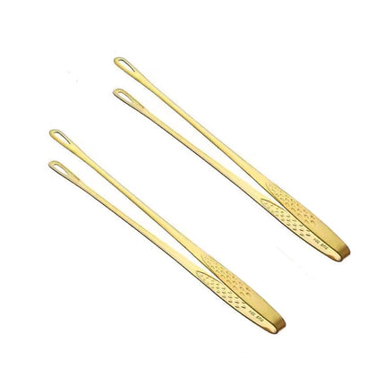 Meat Tongs - Barbecue Tongs - Kitchen Tongs - Serving Tongs - Cooking Tweezers - Grill Tongs - Gourmet Tongs - BBQ Accessories - Chef Tweezers - Kitchen Utensils - Meat Turning - Korean BBQ - Professional Stainless Steel - Gold - 2 Pieces.