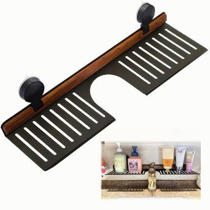 Wall shelf - bath shelf - shower rack - towel rack - shelf - bathroom rack - Mirror cabinet - Storage rack - Draining rack - bathroom furniture - Bathroom - Storage box - storage basket - Toilet - walnut & black - 1 piece.