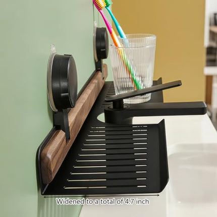 Wall shelf - bath shelf - shower rack - towel rack - shelf - bathroom rack - Mirror cabinet - Storage rack - Draining rack - bathroom furniture - Bathroom - Storage box - storage basket - Toilet - walnut & black - 1 piece.