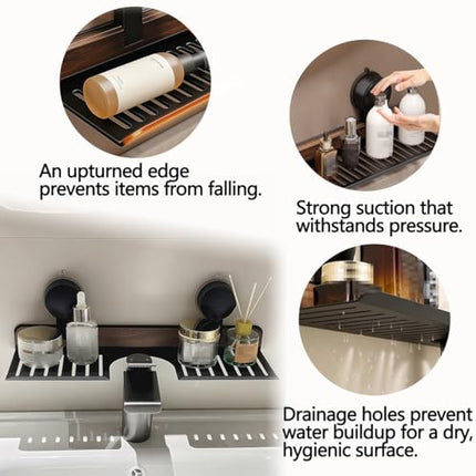 Wall shelf - bath shelf - shower rack - towel rack - shelf - bathroom rack - Mirror cabinet - Storage rack - Draining rack - bathroom furniture - Bathroom - Storage box - storage basket - Toilet - walnut & black - 1 piece.