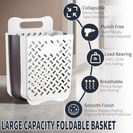 Laundry Basket - Folding Laundry Basket - Wall Shelf - Bath Shelf - Bathroom Rack - Storage Rack - Storage Basket - Organizer - Foldable Silicone Laundry Basket - Bathroom Furniture - Bathroom - Toilet - Black - 1 Piece.