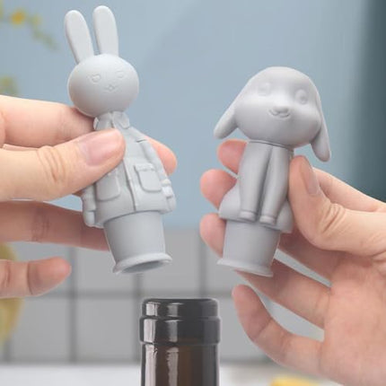 Wine stopper - festival cap - Beer stopper - Champagne stopper - Wine stopper - Bottle stopper - beer package - Rabbit - silicone - silicone stopper - bottle cap for festivals - gray - 2 pieces.