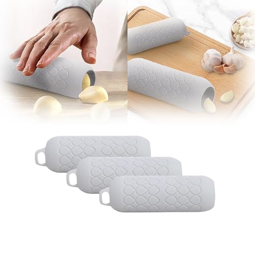 Garlic Peeler - Garlic Press - Garlic Peeler - Kitchen Utensils - Silicone - Silicone Garlic Press - Manual Garlic Press - Garlic Rolling Pin - Gray - 3 Pieces.