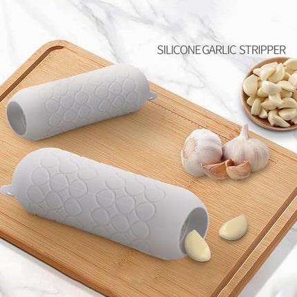 Garlic Peeler - Garlic Press - Garlic Peeler - Kitchen Utensils - Silicone - Silicone Garlic Press - Manual Garlic Press - Garlic Rolling Pin - Gray - 3 Pieces.