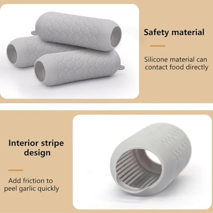 Garlic Peeler - Garlic Press - Garlic Peeler - Kitchen Utensils - Silicone - Silicone Garlic Press - Manual Garlic Press - Garlic Rolling Pin - Gray - 3 Pieces.