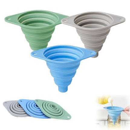 Funnel - Olive oil funnel - Wine funnel - Beer funnel - Champagne funnel - Kitchenware - Silicone - Silicone funnel - Manual funnel - Gray - Blue - Green - 3 pieces.
