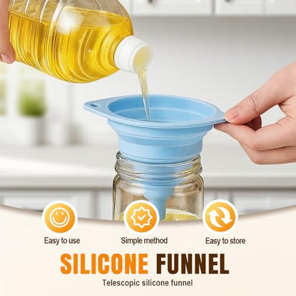 Funnel - Olive oil funnel - Wine funnel - Beer funnel - Champagne funnel - Kitchenware - Silicone - Silicone funnel - Manual funnel - Gray - Blue - Green - 3 pieces.