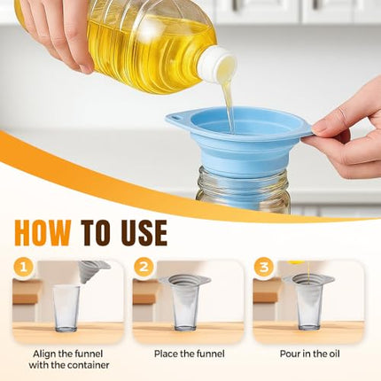 Funnel - Olive oil funnel - Wine funnel - Beer funnel - Champagne funnel - Kitchenware - Silicone - Silicone funnel - Manual funnel - Gray - Blue - Green - 3 pieces.