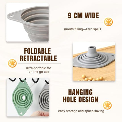 Funnel - Olive oil funnel - Wine funnel - Beer funnel - Champagne funnel - Kitchenware - Silicone - Silicone funnel - Manual funnel - Gray - Blue - Green - 3 pieces.