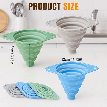 Funnel - Olive oil funnel - Wine funnel - Beer funnel - Champagne funnel - Kitchenware - Silicone - Silicone funnel - Manual funnel - Gray - Blue - Green - 3 pieces.
