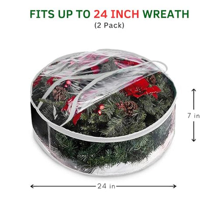 Storage bag - Christmas wreath organizer - Transparent Christmas wreath - Storage box - Christmas tree storage bag - Wreath organizer - Artificial wreath organizer - Organizer - With handle - White - 60 cm - 2 pieces.