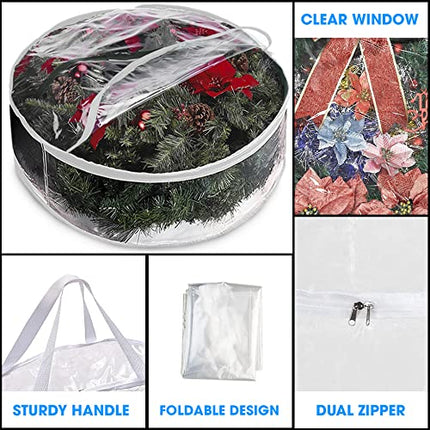 Storage bag - Christmas wreath organizer - Transparent Christmas wreath - Storage box - Christmas tree storage bag - Wreath organizer - Artificial wreath organizer - Organizer - With handle - White - 60 cm - 2 pieces.