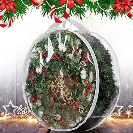 Storage bag - Christmas wreath organizer - Transparent Christmas wreath - Storage box - Christmas tree storage bag - Wreath organizer - Artificial wreath organizer - Organizer - With handle - White - 60 cm - 2 pieces.