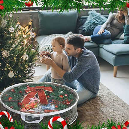 Storage bag - Christmas wreath organizer - Transparent Christmas wreath - Storage box - Christmas tree storage bag - Wreath organizer - Artificial wreath organizer - Organizer - With handle - White - 60 cm - 2 pieces.