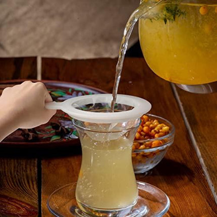 Sieve - Fine sieve - Soy milk sieve - Juicer sieve - Filter - With handle - Kitchen - Ladle - filtering coffee, juice, oil, soy milk - white - 3 pieces.