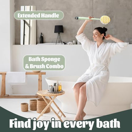 Brush - Bath brush - Shower brush - Scrub brush - Dry brush - Body brush - Long-handled brush - Sponge brush - Bath sponge - Scrubbing brush - Back scrub brush - Double-sided bath brush - Green - 1 piece.