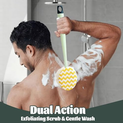 Brush - Bath brush - Shower brush - Scrub brush - Dry brush - Body brush - Long-handled brush - Sponge brush - Bath sponge - Scrubbing brush - Back scrub brush - Double-sided bath brush - Green - 1 piece.