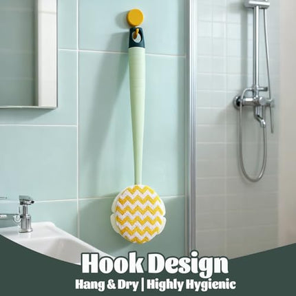 Brush - Bath brush - Shower brush - Scrub brush - Dry brush - Body brush - Long-handled brush - Sponge brush - Bath sponge - Scrubbing brush - Back scrub brush - Double-sided bath brush - Green - 1 piece.