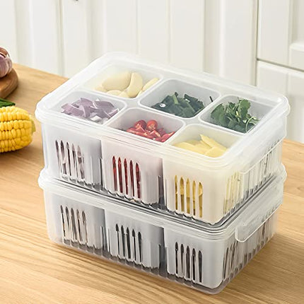 Storage box - Storage box with lid - Organizer - Food storage containers - Refrigerator organizer - Pallet - Divider pallet - Fruit bowl - Fruit basket - Ginger Organizer - 6 compartments - White - 1 piece.