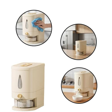 Rice container - Organizer - Storage box - Rice bin - Rice storage - Grain storage - Storage cabinet - Rice organizer - Kitchen dispenser - With measuring cup - White - 1 piece.