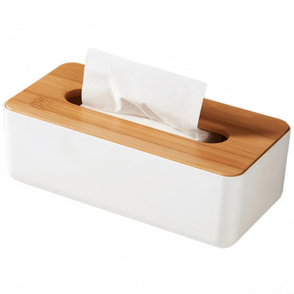 Tissue Box - Tissue Box - Tissue Holder - Tissue Box - Bamboo Lid - White - Tissue Holder - Bathroom Accessories - Toilet Organizer - Living Room Decoration - Rectangular - 1 piece.