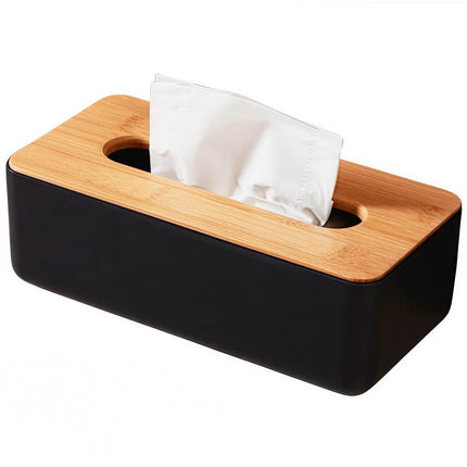 Tissue Box - Tissue Box - Tissue Holder - Tissue Box - Bamboo Lid - Black - Tissue Holder - Bathroom Accessories - Toilet Organizer - Living Room Decoration - Rectangular - 1 piece.