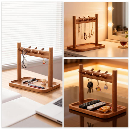 Key holder - Wooden organizer - Key rack - Jewelry holder - Desk organizer - Key tray - Storage tray - Necklace holder - Hall organizer - Home accessories - Jewelry rack - Storage - Display - 1 piece.