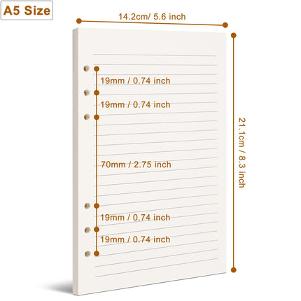 Refill A5 lined - Ring binder paper - Agenda refill - Notebook paper - Loose-leaf paper - School supplies - Office supplies - Writing pad - Notepad - 6 rings - Notepad - Agenda paper - 80 sheets.