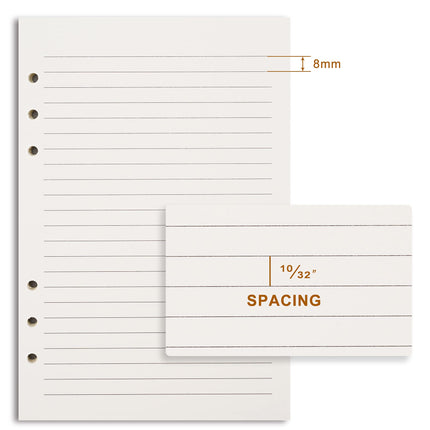 Refill A5 lined - Ring binder paper - Agenda refill - Notebook paper - Loose-leaf paper - School supplies - Office supplies - Writing pad - Notepad - 6 rings - Notepad - Agenda paper - 80 sheets.