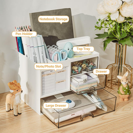 Desk organizer - Pen tray - Desk accessories - Drawer cabinet - School supplies - Office supplies - Storage box with drawers - Pen holders - Desk organizer - Storage system - Storage - white - 1 piece.
