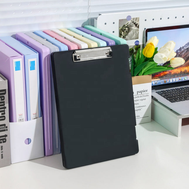 Clipboard A4 - Writing Folder - Foldable Clipboard - Office Accessories - Office Supplies - Nursing - Warehouse - Document Folder - Work Folder - Hospitality - Sturdy Plastic - Privacy Protection - Professional Use - Black - 1 piece.